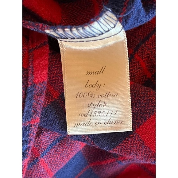 Women's Alya red/blue plaid print tunic dress. Cinched tie waist. Size Small - Picture 7 of 8